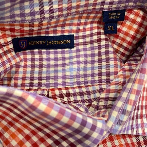 Henry Jacobson XL Pastel Check Button Down Dress Shirt Purple Pink Blue White - Picture 5 of 10